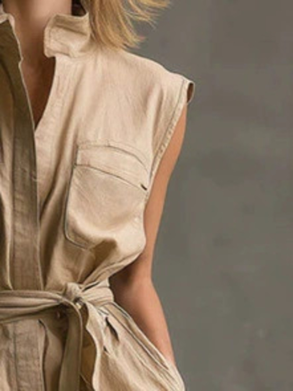 Elegant Urban Khaki Mandarin Collar Maxi Dress